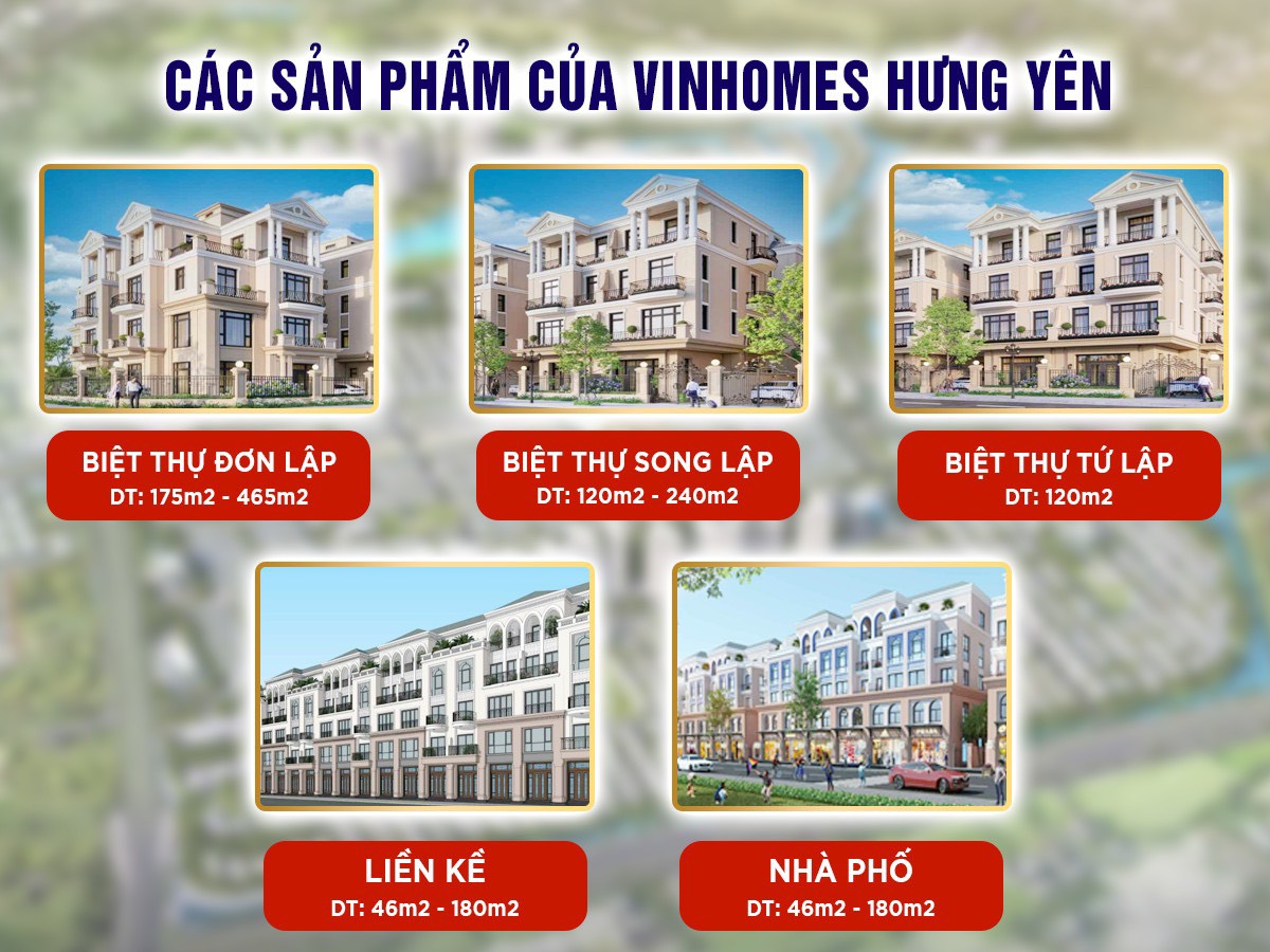Các sản phẩm bất động sản tại dự án Vinhomes Dream City Hưng Yên